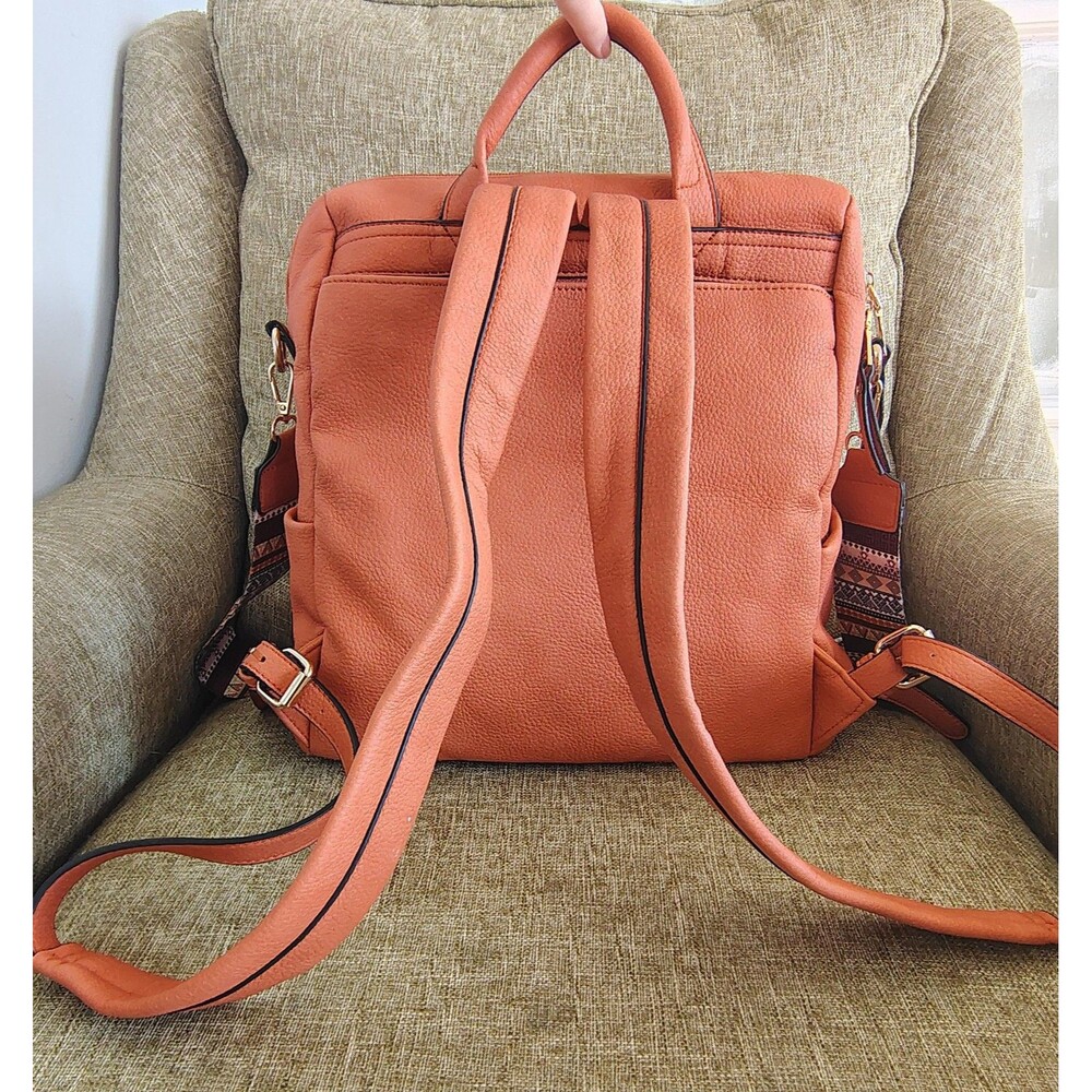 Jen Co Backpack Medium Orange Vegan Faux Leather Convertible Boho Strap Purse 1x - Picture 5 of 16